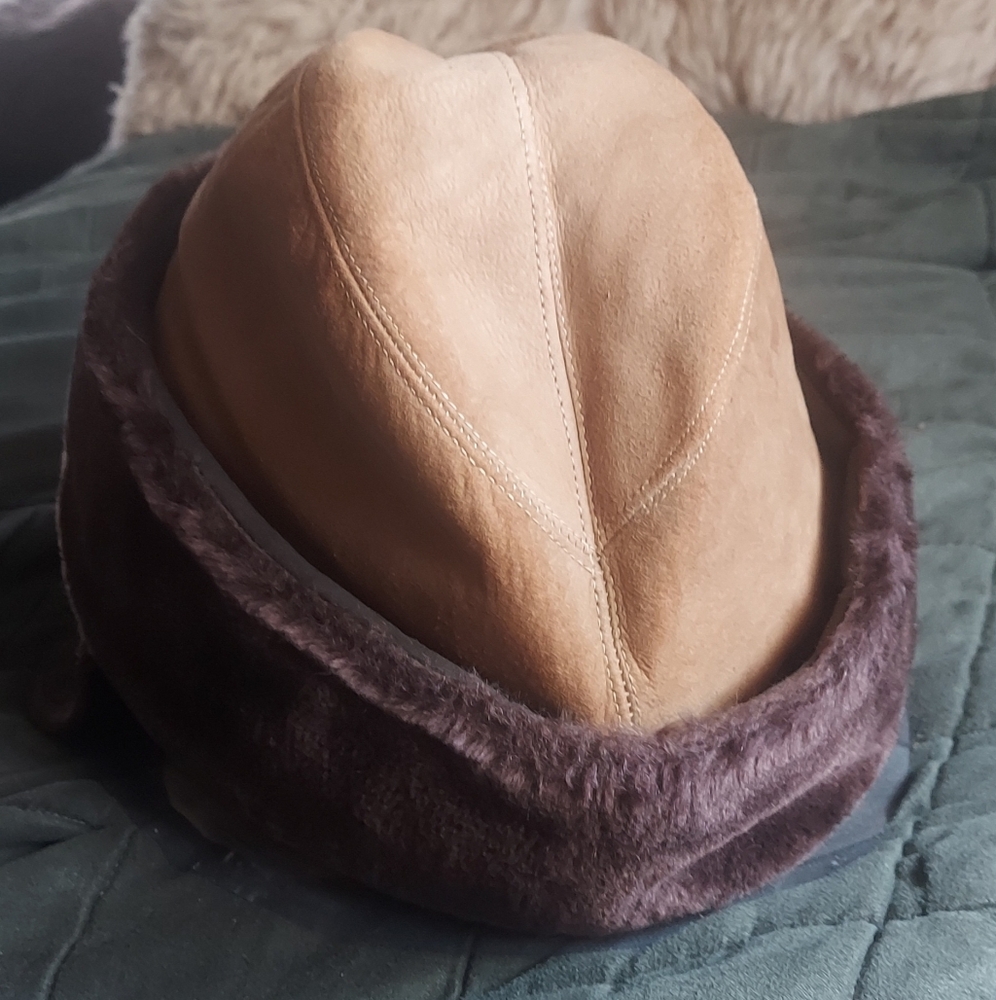 Vintage Suede Leather Brown Ear Flap Hat Size XL (I'm assuming it fits me Lol)